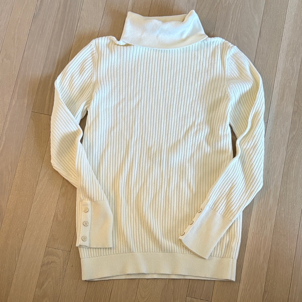 Talbots Cream Ribbed Turtleneck Sweater